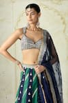 Shop Gopi Vaid Navy Tussar, Organza Embroidery, Tassels, Zari Striped Lehenga Set With Dupatta Shop_Gopi Vaid_Navy Tussar, Organza Embroidery, Tassels, Zari Striped Lehenga Set With Dupatta