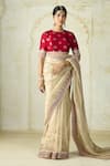 Shop Gopi Vaid Ivory Organza, Tissue, Tussar Embroidery, Zari Round Neck Saree And Blouse Online Shop_Gopi Vaid_Ivory Organza, Tissue, Tussar Embroidery, Zari Round Neck Saree And Blouse _Online