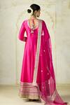 Gopi Vaid Fuchsia Tussar, Linen, Satin, Organza Embroidery, Anarkali Palazzo And Dupatta Set Online Gopi Vaid_Fuchsia Tussar, Linen, Satin, Organza Embroidery, Anarkali Palazzo And Dupatta Set _Online