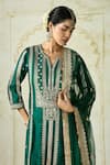 Buy Gopi Vaid Green Tussar, Satin, Organza Zari, Embroidery Split V-neck Kurta Palazzo Set Online Buy_Gopi Vaid_Green Tussar, Satin, Organza Zari, Embroidery Split V-neck Kurta Palazzo Set _Online