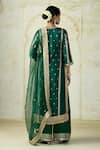 Shop Gopi Vaid Green Tussar, Satin, Organza Zari, Embroidery Split V-neck Kurta Palazzo Set Online Shop_Gopi Vaid_Green Tussar, Satin, Organza Zari, Embroidery Split V-neck Kurta Palazzo Set _Online