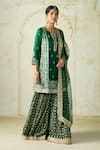 Buy_Gopi Vaid_Green Tussar, Organza Embroidery, Zari Split Kurta And Sharara Set With Dupatta _at_Aza_Fashions