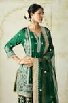 Gopi Vaid_Green Tussar, Organza Embroidery, Zari Split Kurta And Sharara Set With Dupatta _Online