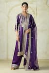 Buy_Gopi Vaid_Purple Tussar, Satin, Organza Embroidery, Zari Split V-neck Kurta Palazzo Set _at_Aza_Fashions