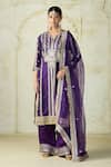 Gopi Vaid_Purple Tussar, Satin, Organza Embroidery, Zari Split V-neck Kurta Palazzo Set _at_Aza_Fashions