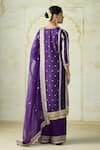 Shop_Gopi Vaid_Purple Tussar, Satin, Organza Embroidery, Zari Split V-neck Kurta Palazzo Set 