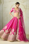 Buy_Gopi Vaid_Fuchsia Tussar, Organza Zari, Embroidery Scoop Neck Lehenga Set With Dupatta 