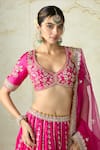 Gopi Vaid_Fuchsia Tussar, Organza Zari, Embroidery Scoop Neck Lehenga Set With Dupatta _Online