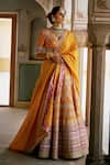 Shop Gopi Vaid Mustard Tussar, Organza Zari, Embroidery, Sequins, Beads Square Neck Lehenga Set Shop_Gopi Vaid_Mustard Tussar, Organza Zari, Embroidery, Sequins, Beads Square Neck Lehenga Set