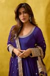 Gopi Vaid_Purple Chiffon, Lycra, Brocade Embroidery, Zari Anarkali Churidar And Dupatta Set _Online