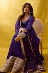 Gopi Vaid_Purple Chiffon, Lycra, Brocade Embroidery, Zari Anarkali Churidar And Dupatta Set 