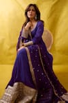 Gopi Vaid_Purple Chiffon, Lycra, Brocade Embroidery, Zari Anarkali Churidar And Dupatta Set 