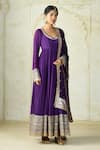 Gopi Vaid_Purple Chiffon, Lycra, Brocade Embroidery, Zari Anarkali Churidar And Dupatta Set 