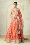 Buy Gopi Vaid Orange Tussar, Organza Embroidery, Sequins, Zari, Tassels V-neck Lehenga Set at Aza Fashions Buy_Gopi Vaid_Orange Tussar, Organza Embroidery, Sequins, Zari, Tassels V-neck Lehenga Set _at_Aza_Fashions