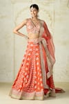 Shop Gopi Vaid Orange Tussar, Organza Embroidery, Sequins, Zari, Tassels V-neck Lehenga Set Shop_Gopi Vaid_Orange Tussar, Organza Embroidery, Sequins, Zari, Tassels V-neck Lehenga Set