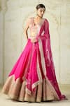 Gopi Vaid_Pink Tussar, Organza Zari, Embroidery V-neck Blouse And Lehenga Set _Online