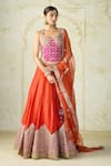 Buy_Gopi Vaid_Orange Tussar, Organza Embroidery, Sequins, Padded Blouse Lehenga And Dupatta _at_Aza_Fashions