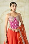 Shop_Gopi Vaid_Orange Tussar, Organza Embroidery, Sequins, Padded Blouse Lehenga And Dupatta 