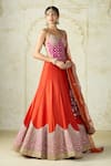 Gopi Vaid_Orange Tussar, Organza Embroidery, Sequins, Padded Blouse Lehenga And Dupatta _Online