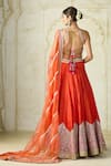 Buy_Gopi Vaid_Orange Tussar, Organza Embroidery, Sequins, Padded Blouse Lehenga And Dupatta _Online