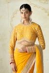 Buy Gopi Vaid Mustard Georgette, Tussar Zari, Embroidery Round Tiered Saree And Padded Blouse Online Buy_Gopi Vaid_Mustard Georgette, Tussar Zari, Embroidery Round Tiered Saree And Padded Blouse _Online