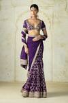 Gopi Vaid Purple Georgette, Tussar Embroidery, Zari V-neck Saree With Padded Blouse Online Gopi Vaid_Purple Georgette, Tussar Embroidery, Zari V-neck Saree With Padded Blouse _Online