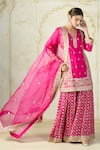 Buy Gopi Vaid Fuchsia Tussar, Organza Embroidery, Zari Split V-neck Kurta Sharara Set Buy_Gopi Vaid_Fuchsia Tussar, Organza Embroidery, Zari Split V-neck Kurta Sharara Set