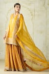 Buy_Gopi Vaid_Mustard Tussar, Organza Embroidery, Zari Split Kurta Sharara And Dupatta Set 