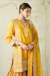 Shop_Gopi Vaid_Mustard Tussar, Organza Embroidery, Zari Split Kurta Sharara And Dupatta Set 