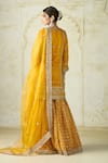 Gopi Vaid_Mustard Tussar, Organza Embroidery, Zari Split Kurta Sharara And Dupatta Set _Online