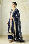 Shop Gopi Vaid Blue Tussar, Linen, Organza Zari, Embroidery Split Kurta Palazzo Dupatta Set Shop_Gopi Vaid_Blue Tussar, Linen, Organza Zari, Embroidery Split Kurta Palazzo Dupatta Set