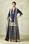 Buy Gopi Vaid Blue Tussar, Organza Embroidery, Zari, Sequins Split Kurta Sharara And Dupatta Set at Aza Fashions Buy_Gopi Vaid_Blue Tussar, Organza Embroidery, Zari, Sequins Split Kurta Sharara And Dupatta Set _at_Aza_Fashions