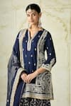 Gopi Vaid Blue Tussar, Organza Embroidery, Zari, Sequins Split Kurta Sharara And Dupatta Set Online Gopi Vaid_Blue Tussar, Organza Embroidery, Zari, Sequins Split Kurta Sharara And Dupatta Set _Online