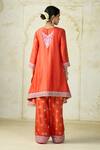 Shop Gopi Vaid Orange Tussar Embroidery, Gota Patti V-neck Kurta And Farshi Salwar Set Shop_Gopi Vaid_Orange Tussar Embroidery, Gota Patti V-neck Kurta And Farshi Salwar Set