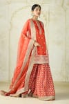 Buy_Gopi Vaid_Orange Tussar, Organza Embroidery, Zari V-neck Kurta Sharara And Dupatta 