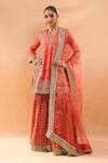 Buy_Gopi Vaid_Orange Tussar, Organza Embroidery, Zari V-neck Kurta Sharara And Dupatta _Online