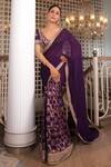 Buy Gopi Vaid Purple Georgette, Tussar Embroidery, Zari V-neck Saree With Padded Blouse at Aza Fashions Buy_Gopi Vaid_Purple Georgette, Tussar Embroidery, Zari V-neck Saree With Padded Blouse _at_Aza_Fashions