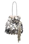 Buy_SG Collection By Sonia Gulrajani_Silver Sequins, Beads, Tassels Penny Velvet Embroidered Potli Bag _at_Aza_Fashions