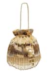 Buy_SG Collection By Sonia Gulrajani_Gold Beads, Tassels, Fringe Torro Velvet Embroidered Potli Bag _at_Aza_Fashions