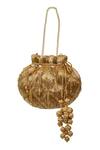 Buy_SG Collection By Sonia Gulrajani_Gold Beads, Tassels, Embroidery Marigold Velvet Potli Bag _at_Aza_Fashions