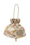 Buy_SG Collection By Sonia Gulrajani_Beige Pearls, Crystals Floral Embroidered Velvet Potli Bag _at_Aza_Fashions