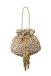 Buy_SG Collection By Sonia Gulrajani_Gold Embroidery, Beads, Sequins, Tassels Velvet Potli _at_Aza_Fashions