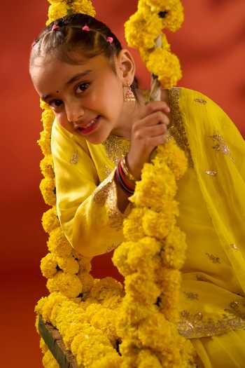 Buy_Petite Pomme_Yellow Satin, Organza Embroidery Kurta Set _Online_at_Aza_Fashions