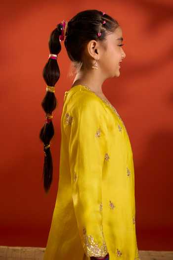 Shop_Petite Pomme_Yellow Satin, Organza Embroidery Kurta Set 