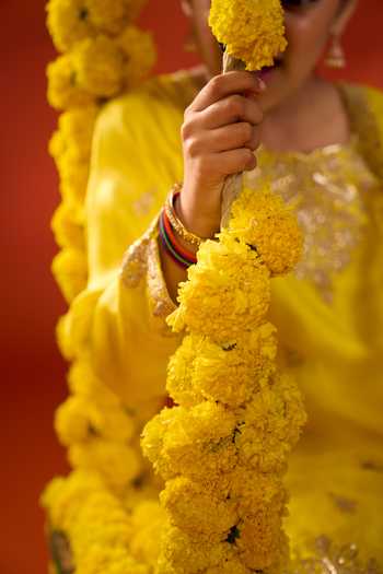 Petite Pomme_Yellow Satin, Organza Embroidery Kurta Set 