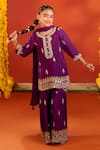 Buy_Petite Pomme_Purple Viscose, Chinon Embroidery, Sequins, Mirrors Hand Work Kurta Sharara Set _at_Aza_Fashions