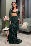 Buy_Diyarajvvir_Green Tulle Sequins Sweetheart Neck Embellished Blouse With Slit Skirt _at_Aza_Fashions