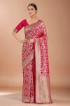 Buy_Samyukta Singhania_Pink Embroidery, Zari V-neck Woven Banarasi Silk Saree With Blouse _at_Aza_Fashions