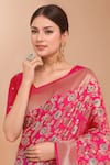 Buy_Samyukta Singhania_Pink Embroidery, Zari V-neck Woven Banarasi Silk Saree With Blouse _Online_at_Aza_Fashions