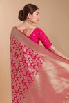 Shop_Samyukta Singhania_Pink Embroidery, Zari V-neck Woven Banarasi Silk Saree With Blouse _Online_at_Aza_Fashions